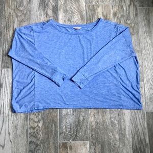 Athleta Blue Long Sleeve Cropped Boat Neck Shirt